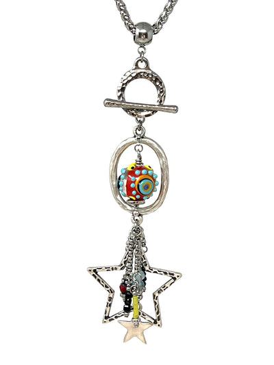 Fun Hammered Pewter Colorful Star Beaded Pendant