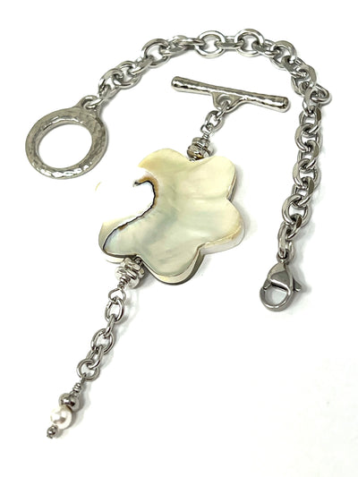 White Abalone Floral Interchangeable Beaded Dangle Bracelet Pendant #3408BC