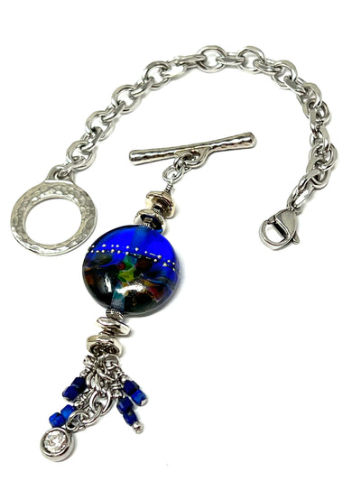 Blue Colorful Swirl Interchangeable Beaded Bracelet Pendant #3410BC