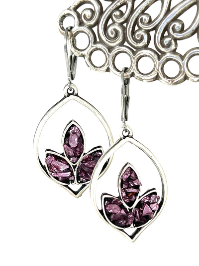 Metallic Lavender Sparkle Beaded Dangle Earrings #2250E