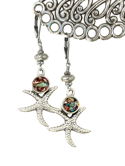 Handmade Colorful Shimmery Starfish Earrings