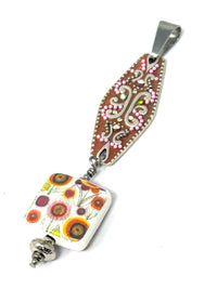 Fun Porcelain Mosaic Floral Polka Dot Pendant | Unique Artisan Jewelry #7046D