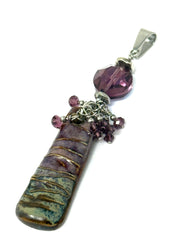 Porcelain Pendant Swarovski Crystal Dangle - Handmade Beaded Necklace #8066D