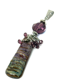 Porcelain Pendant Swarovski Crystal Dangle - Handmade Beaded Necklace #8066D