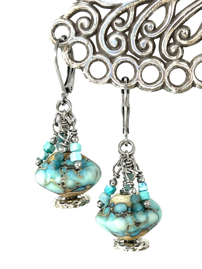 Handmade Lampwork Glass Beaded Dangle Earrings