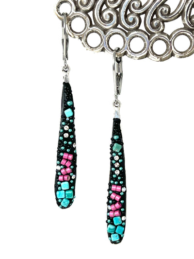 Handmade Long Pink and Turquoise Gemstone Earrings