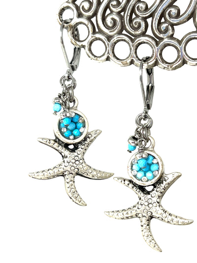 Handmade Crystal Turquoise Starfish Earrings