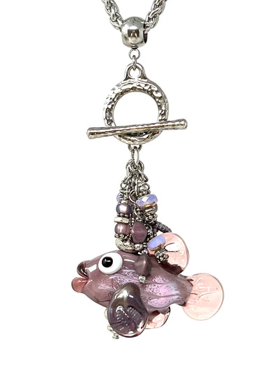 Sweetest Lampwork Glass Fish Beaded Pendant Necklace #5288D