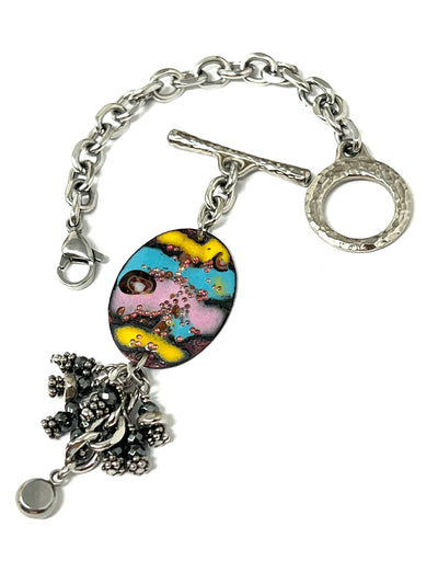 Colorful Swirl Copper Enamel Beaded Dangle Bracelet Pendant #3392BC