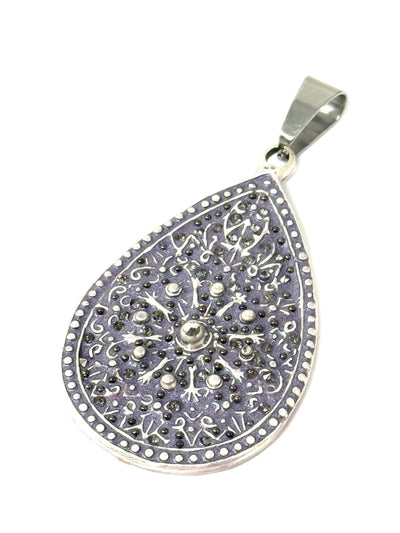 Lavender teardrop one-of-a-kind interchangeable pendant with tiny pearls and crystals on stainless steel bail - handmade in USA by Bead Dangle Design
