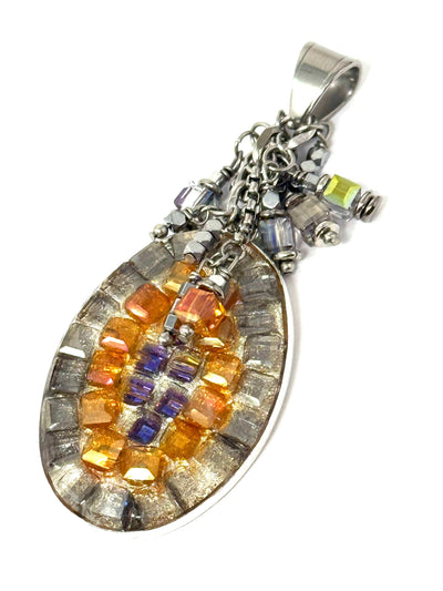 Handmade Crystal Mosaic Oval Pendant #7022D