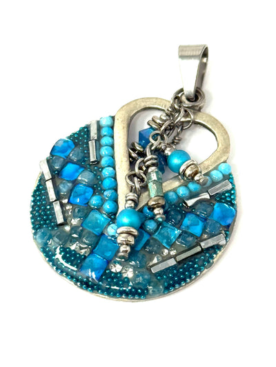 Handmade Swarovski Blue Shimmer Heart Pendant Necklace #5783D