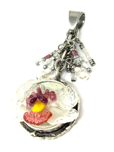 Handmade Orchid Lampwork Glass Interchangeable Pendant #6937D