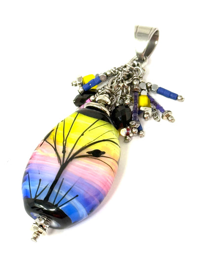 Interchangeable Lampwork Glass Bird Beaded Pendant Necklace #6998D