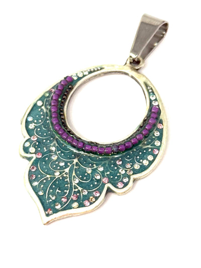 Handmade Interchangeable Crystal Etched Pewter Pendant #5970D