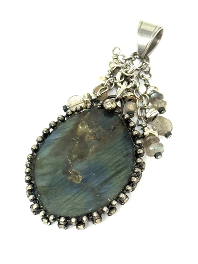 Labradorite gemstone one-of-a-kind interchangeable beaded pendant with tiny gemstone beads on stainless steel bail - handmade in USA by Bead Dangle Design