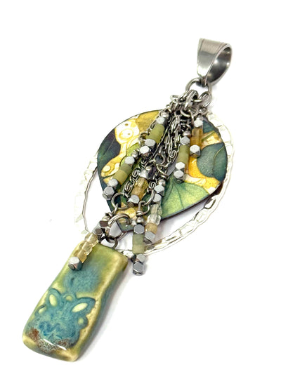 Feminine floral copper enamel beaded pendant to be worn with any summer outfit you own.