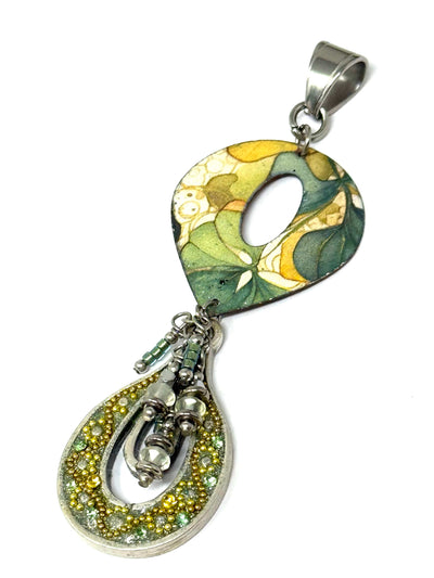 Floral Copper Enamel Hand-Beaded Pendant Necklace #6963D