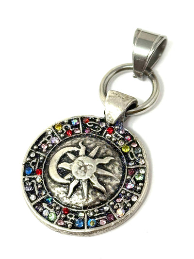 Colorful sun and moon pendant necklace created with swarovski crystals
