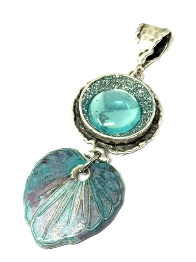 Porcelain shimmer one-of-a-kind interchangeable beaded pendant with turquoise leaf design and shimmering accents - handmade in USA by Bead Dangle Design