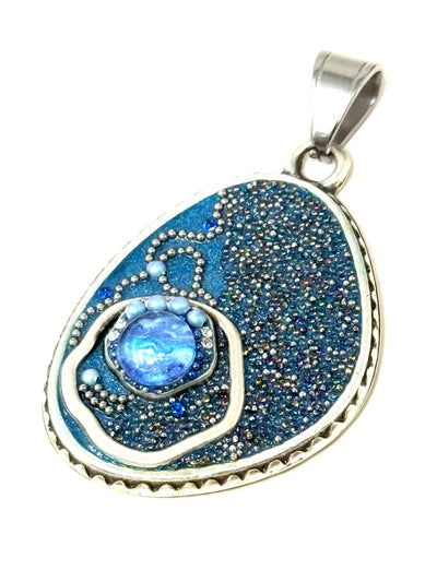 Handmade Blue Pearl Shimmer Beaded Pendant Necklace #8297D
