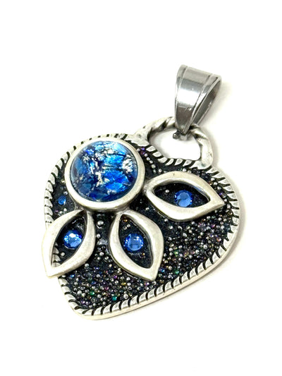 Handmade Opal Blue Glass Beaded Pendant Necklace #8302D