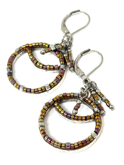 Toho Glass Seed Bead Earrings handmade with Earthy Copper Tones. Comfortable Leverback closure components.