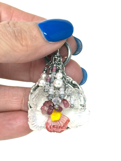 Interchangeable Lampwork Glass Tulip and Swarovski Crystal Beaded Dangle Necklace Pendant #5382D