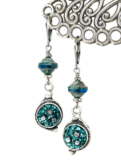 Beaded Aqua Blue Czech Glass Earrings #2242E