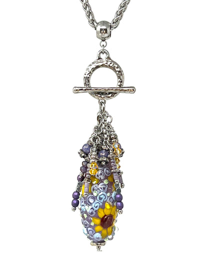 Handmade Sunflower Lampwork Glass Interchangeable Beaded Dangle Necklace Pendant #5389D