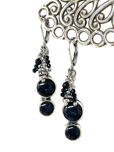 Handmade Dark Purple Sparkle Bead Cluster Dangle Earrings #2255E