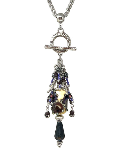 Handmade Lampwork Glass Swirl Seed Bead Dangle Necklace Pendant #5405D