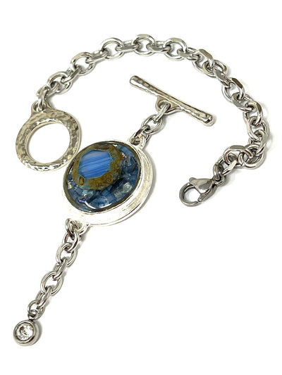 Blue Czech Fire Polished Glass Interchangeable Beaded Bracelet Pendant #3420BC