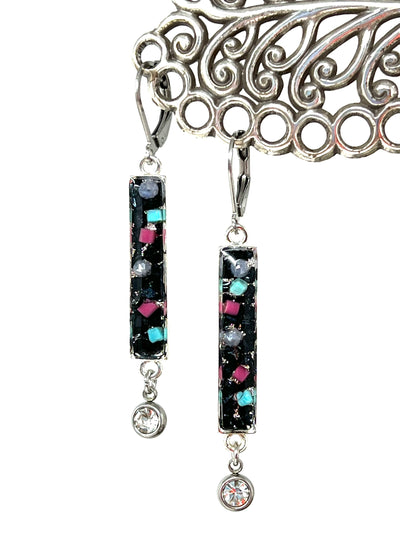 Long Pink and Teal Turquoise Beaded Earrings #2271E