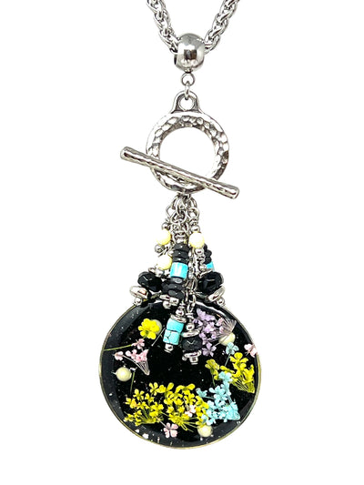 Beaded Dried Floral Necklace Pendant  — Interchangeable #5484D
