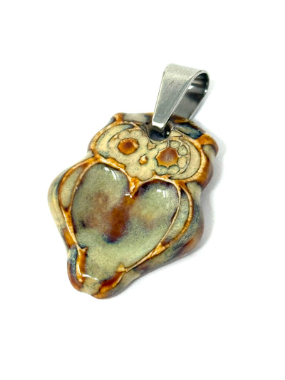 Cutest little rustic owl handmade in porcelain in shades of olive green, brown and yellow. Unique interchangeable design