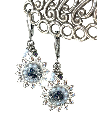Swarovski Crystal and Pearl Sunflower Beaded Earrings #2333E