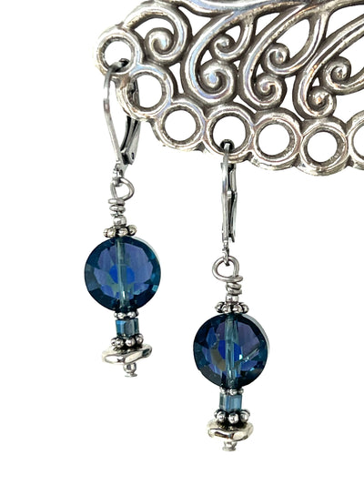 Pretty Rare Swarovski Blue Crystal Faceted Earrings #2342E