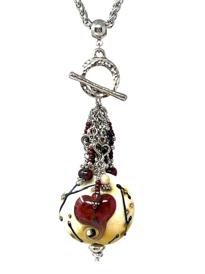 Handmade Lampwork Glass Rustic Heart Beaded Pendant #5545D