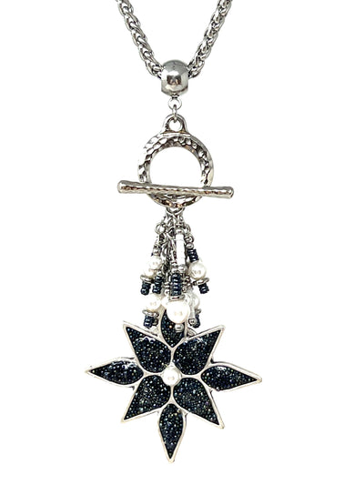 Star Beaded Pendant Black and White Tiny Pearl #5537D