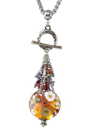 Interchangeable Handmade Floral Lampwork Glass Pendant Necklace #5530D