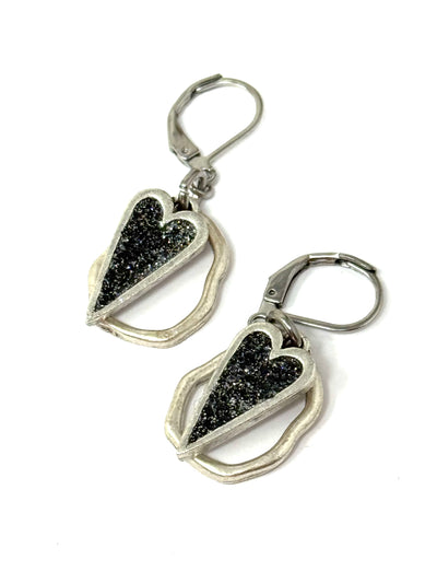 Cute black frosted sparkle heart earring will be your go to pair of earrings forever.