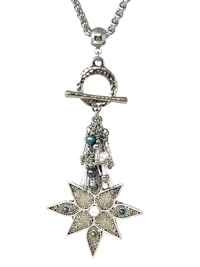 Handmade Tiny White Pearl Star Beaded Pendant Necklace #5527D