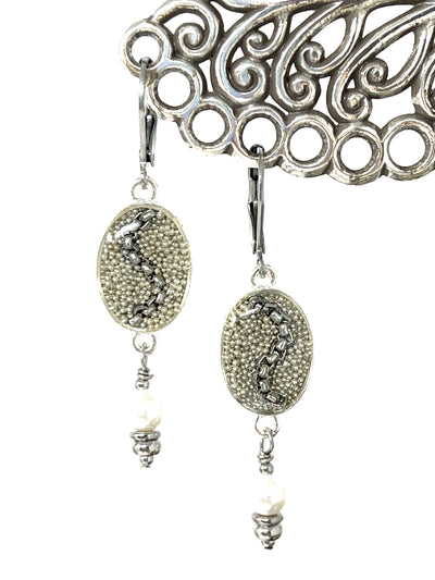 Swirl Chain Handmade Tiny Pearl Earrings #2360E
