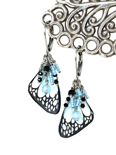 Handmade Butterfly Wing Earrings Aquamarine Gemstone #2359E