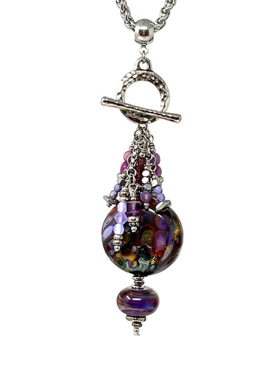 Handmade Interchangeable Lampwork Glass Beaded Cluster Pendant Necklace #5551D