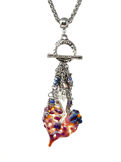 Handmade Lampwork Glass Interchangeable Pastel Heart Pendant Necklace #5553D