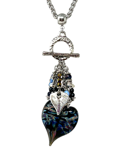 Lampwork Glass Interchangeable Heart Beaded Cluster Necklace #5555D