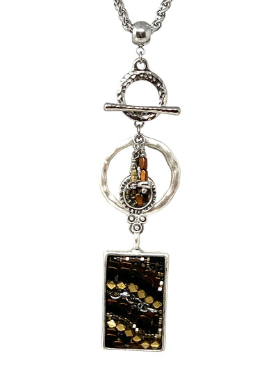 Beautiful Handmade Hematite Mosaic Beaded Pendant Necklace #5564D