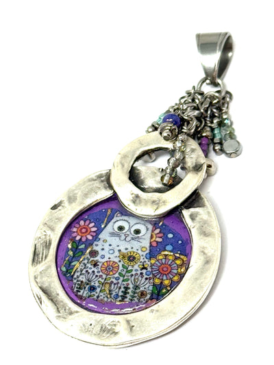 Cutest hand-painted floral kitty cat pendant. Slide onto your favorite chain.